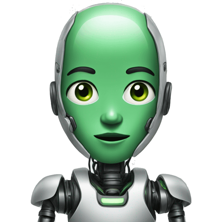 Asian robot with green eyes emoji