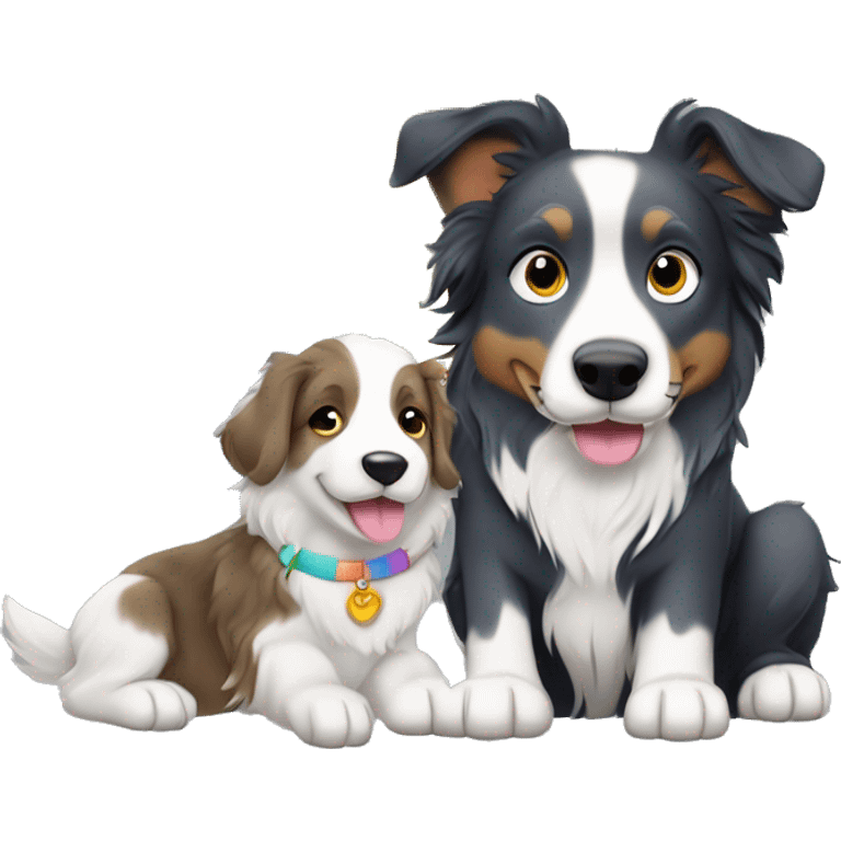 2 mens holding hands under the rainbow and a puppy border collie blue merle  emoji