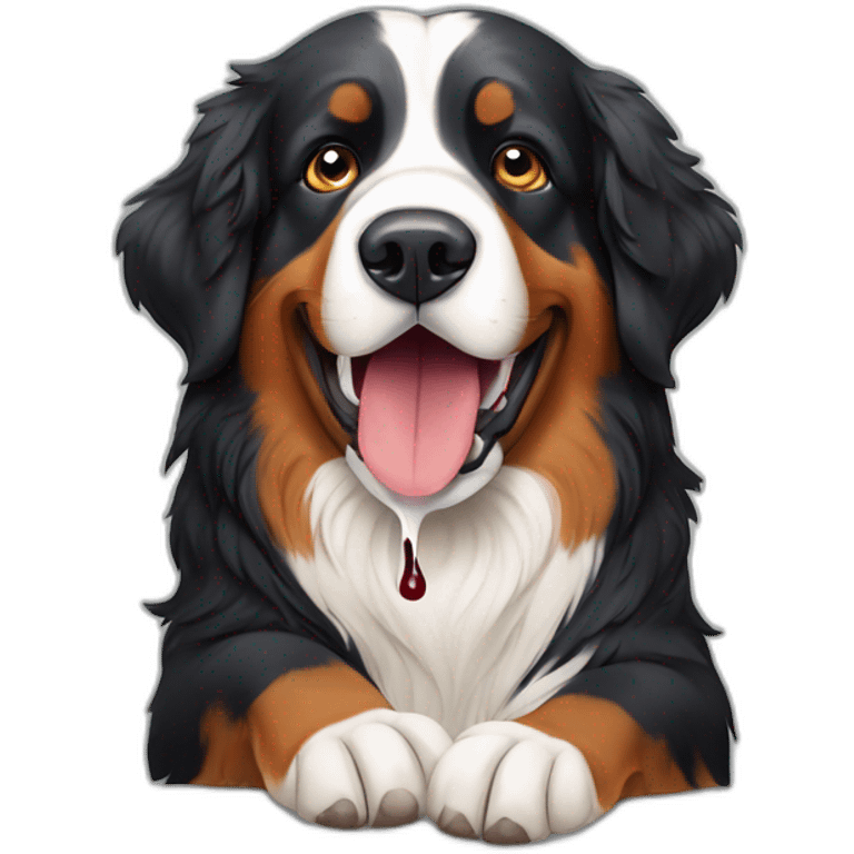 Bernese mountain dog eating an aperitif and drinking wine emoji