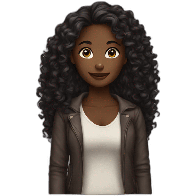 woman dark skin long curly hair emoji