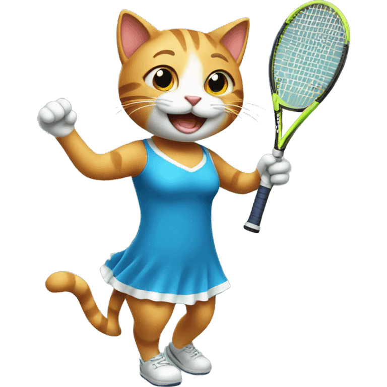 happy cat in a dress playing tennis emoji