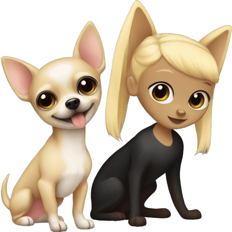 black chihuahua and a blonde girl  emoji