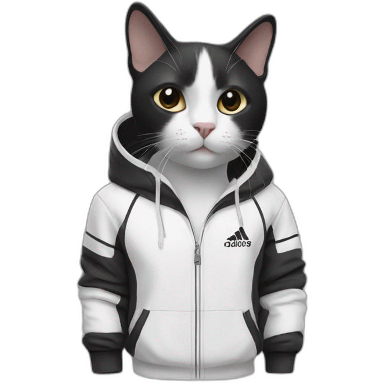 Black and white cat with adidas track suits emoji