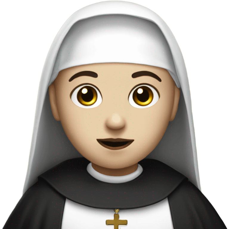 Boy dressed as a nun with a white face and makeup emoji