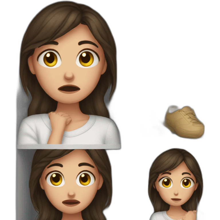 Brunette girl crying in closet emoji