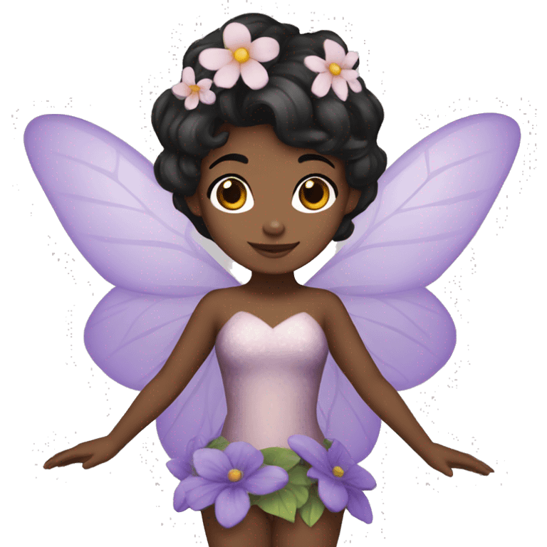 Fairy brown skin short hair black purple fancy dress wings with flowers  emoji