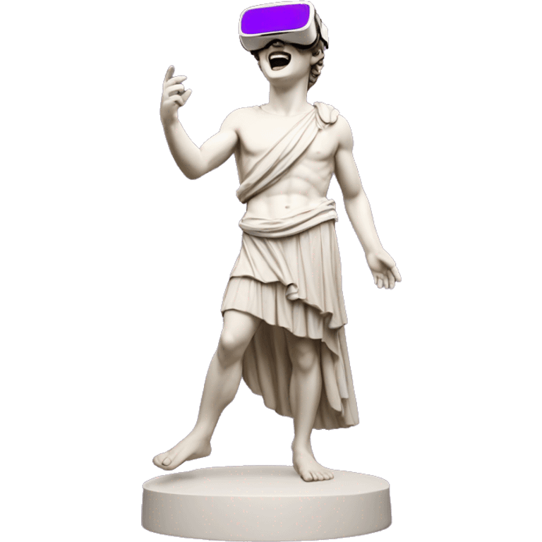 an EMOJI OF A ancient young greek statue, wearing VR headset, shouting purple colors, full body emoji