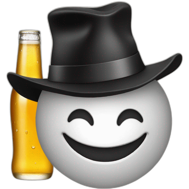 laughing emoji face with tears and a hat in the shape of a beer emoji