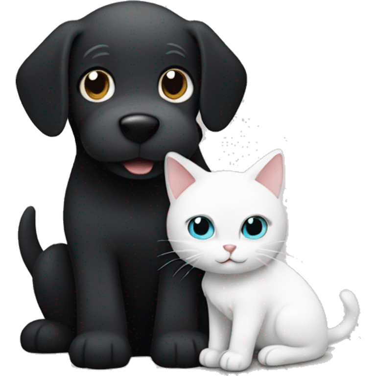 Black dog hugging white cat  emoji