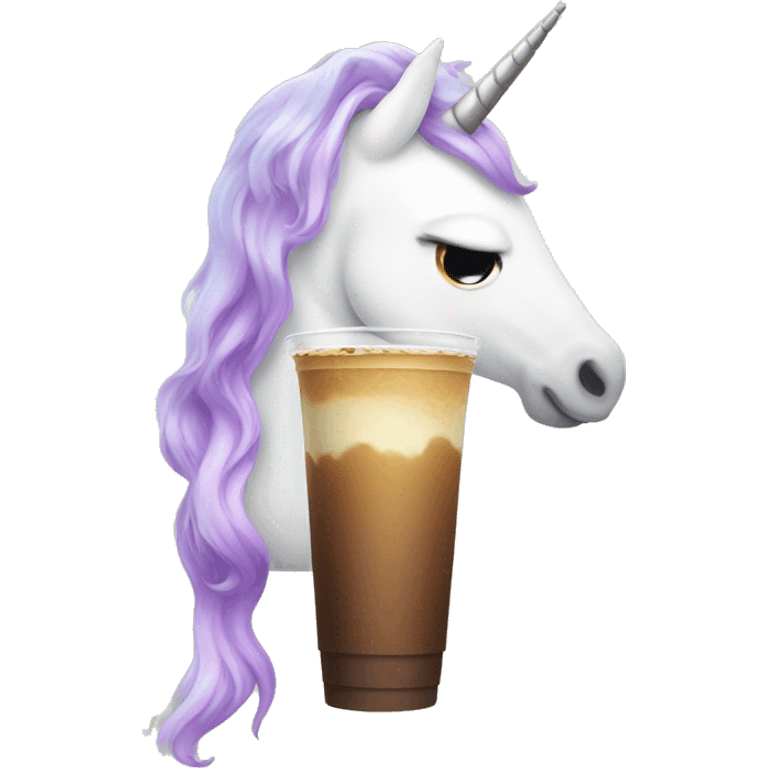 Unicorn drinking iced coffee emoji