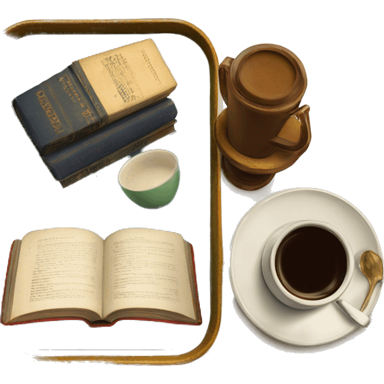 vintage tray with books and coffee  emoji