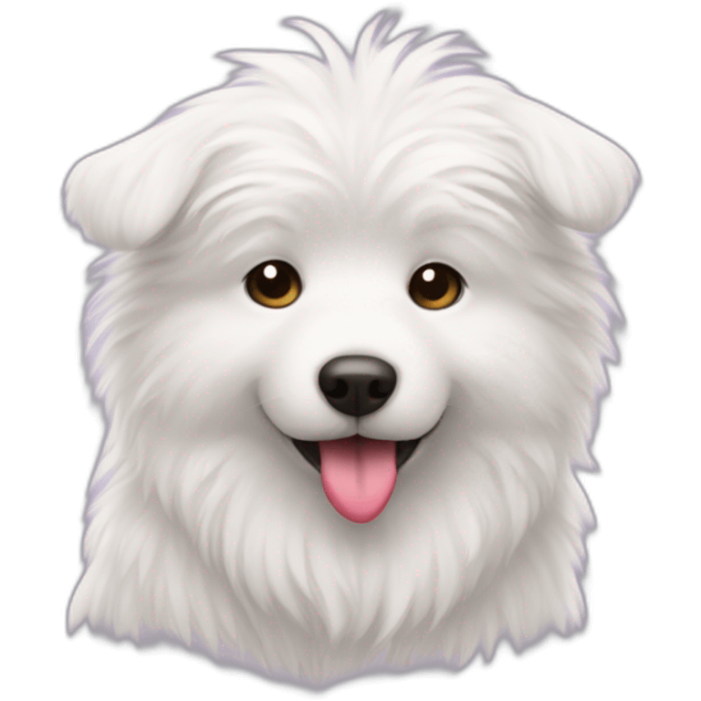 White fluffy dog and heart emoji