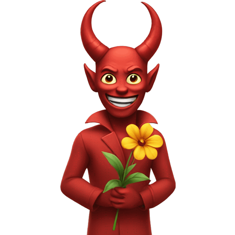 devil emoji winking while holding a flower emoji