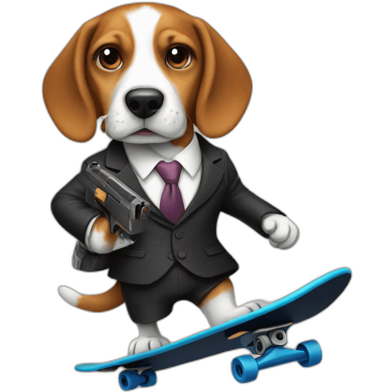 beagle in suit with a gun on a skateboard emoji