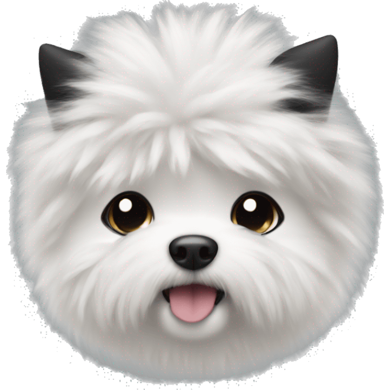 Little dog with White Fluffy fur and One black ear  emoji