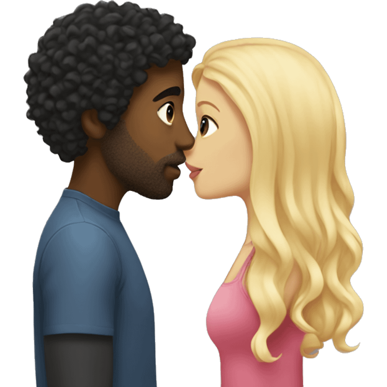 Blonde straight hair girl kisses man black curly hair  emoji