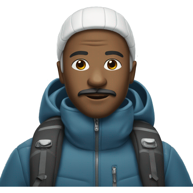 Black, bald guy skiing, moustache and goatee emoji