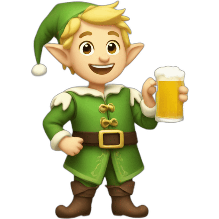 elf holding beer in his hands and laughing emoji