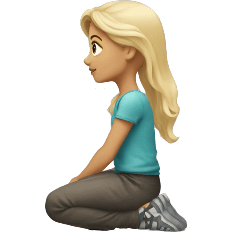 blonde girl kneeling down looking up emoji