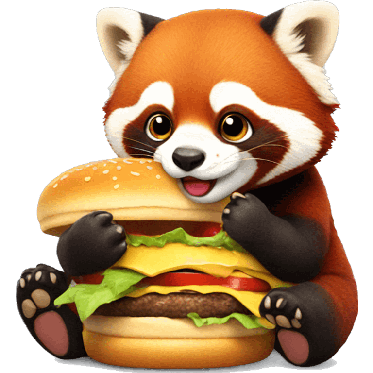 red panda eating burger smiling  emoji