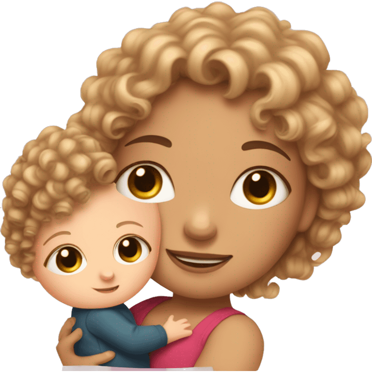 curly-haired white girl with a 5 month old baby in her arms emoji