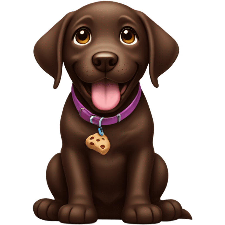 Chocolate lab puppy celebrating success with treat emoji