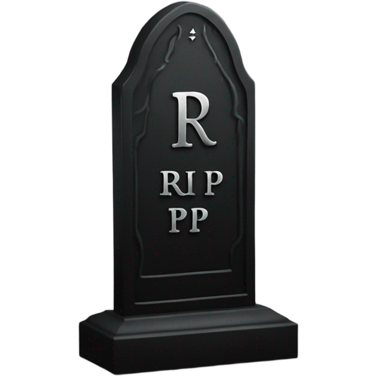 a black grave with the inscription R i P in silver emoji