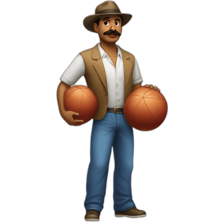 Cuban Man with mustache strenuously carrying heavy balls emoji