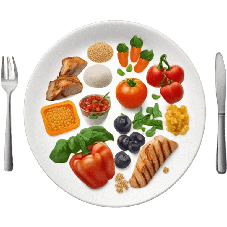 round white plate with healthy food emoji