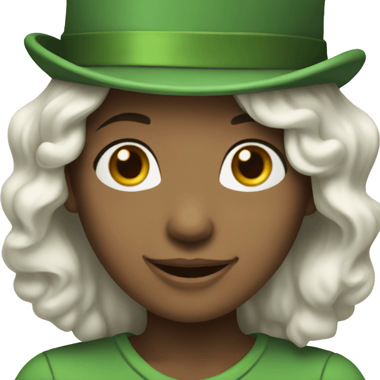 smiling girl- skin white- hair brown - in green top hat emoji