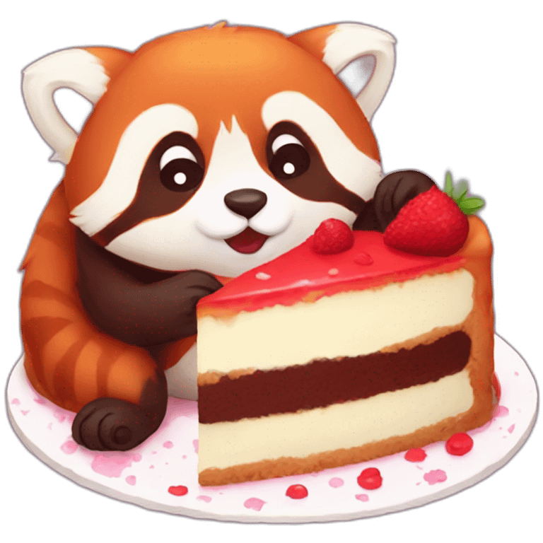 sad red panda eating cake emoji