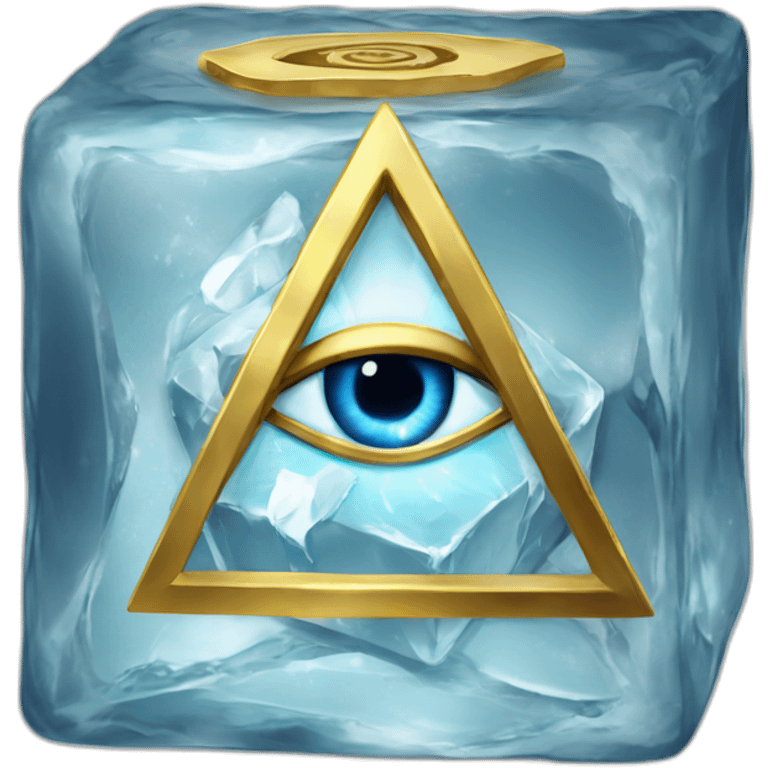 cube of ice with realistic gold mason eye of providence in it emoji