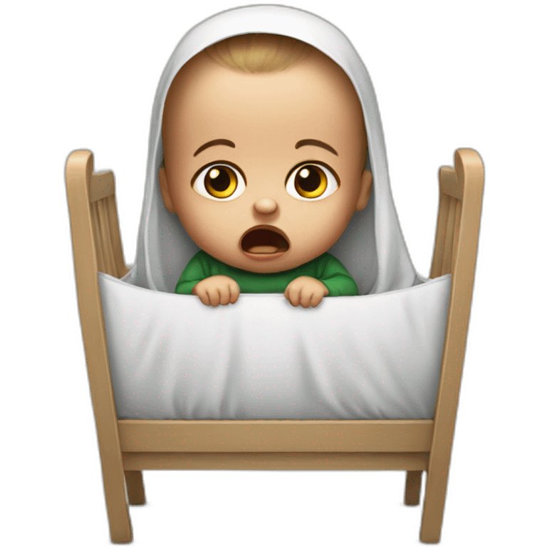 photorealistic angry in palestinian outfit baby in crib emoji