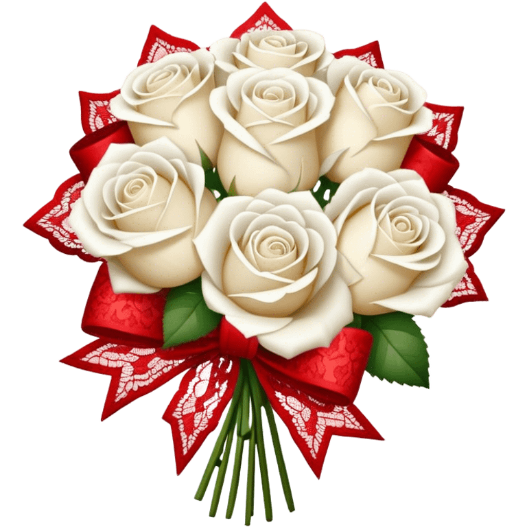 white rose bouquet with red lace bow  emoji