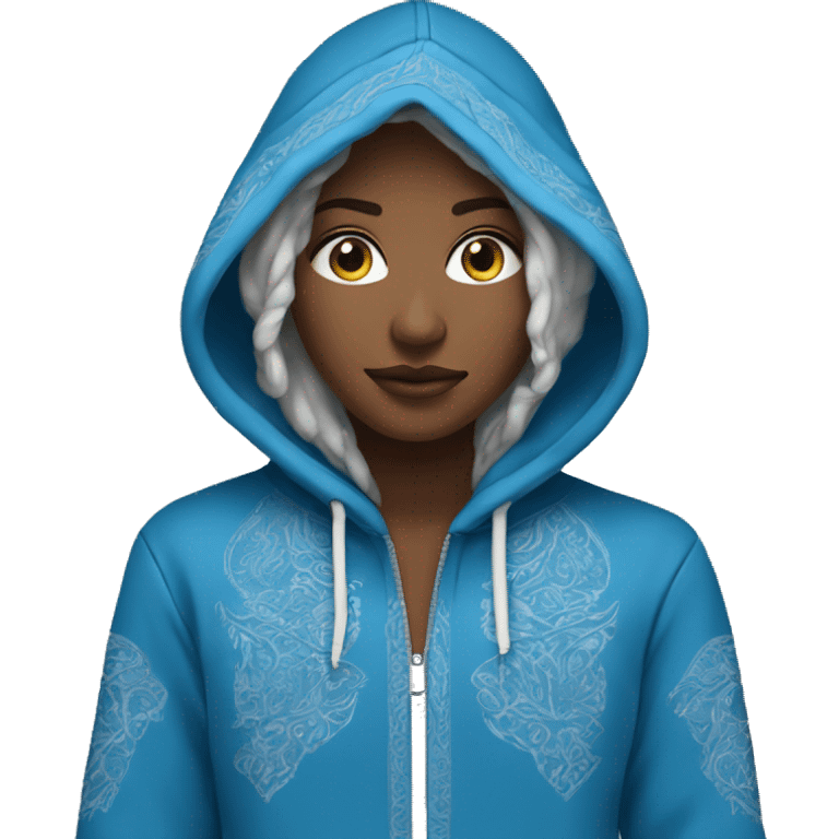 A hoodie with beautiful details, blue in color, featuring intricate designs. emoji