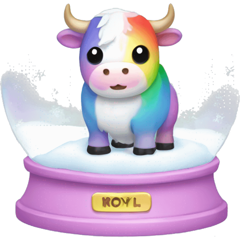 Kawaii rainbow pastel bull in snow globe  emoji