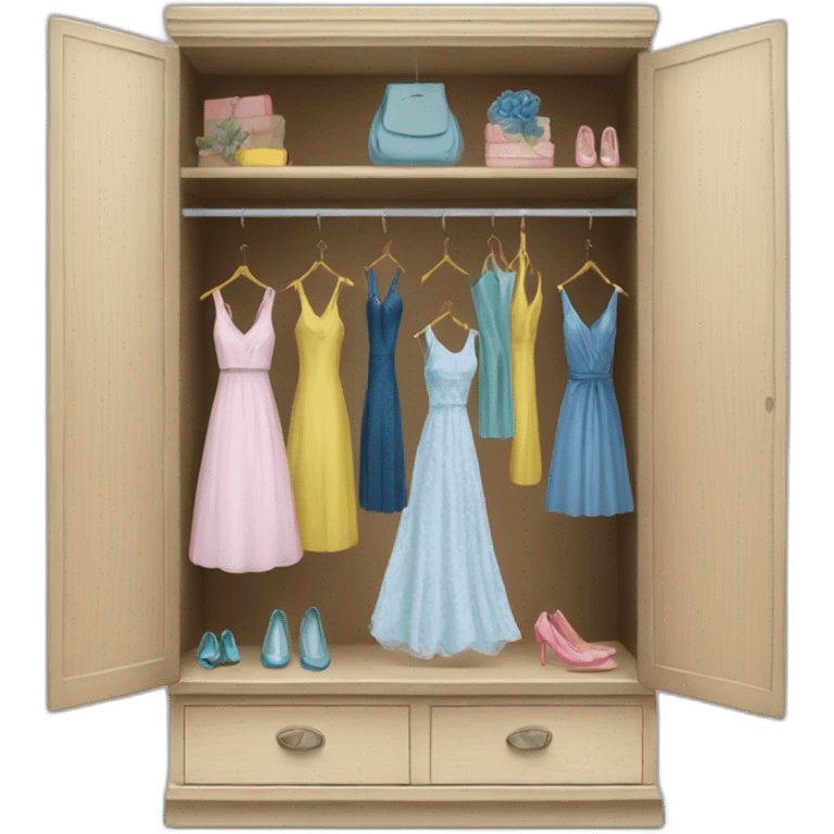 an opened wardrobe with dresses emoji