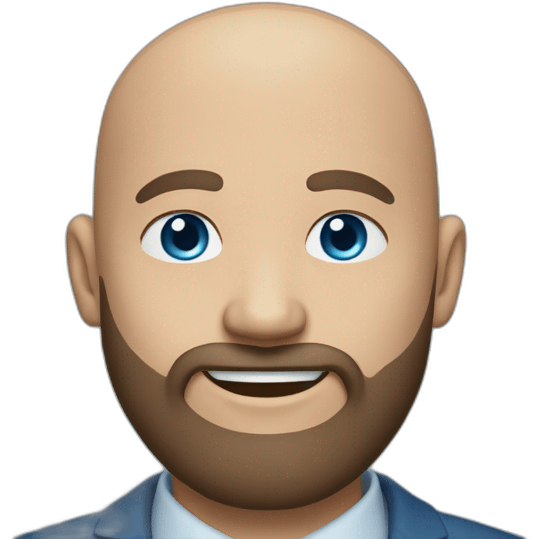 blue eyes bald smiling man with a long brown beard in a blue suit emoji