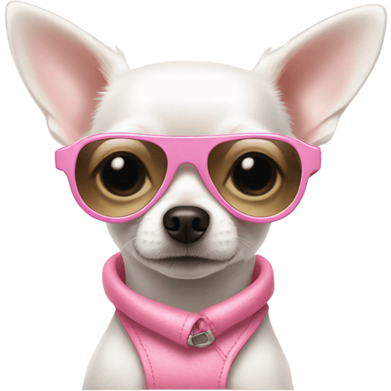 White Chihuahua with aviator sunglasses and a pink dress emoji