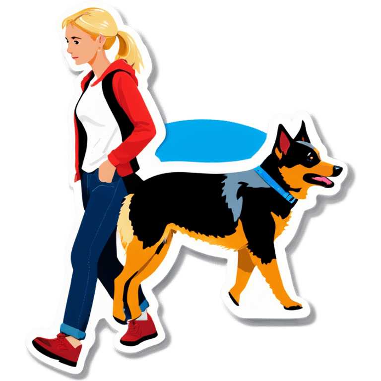 Blonde girl walking a blue heeler emoji