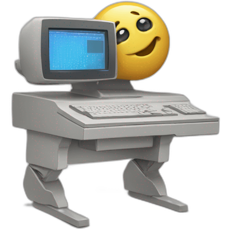 Anthropomorphic computer with a face, arms and legs doing something random emoji