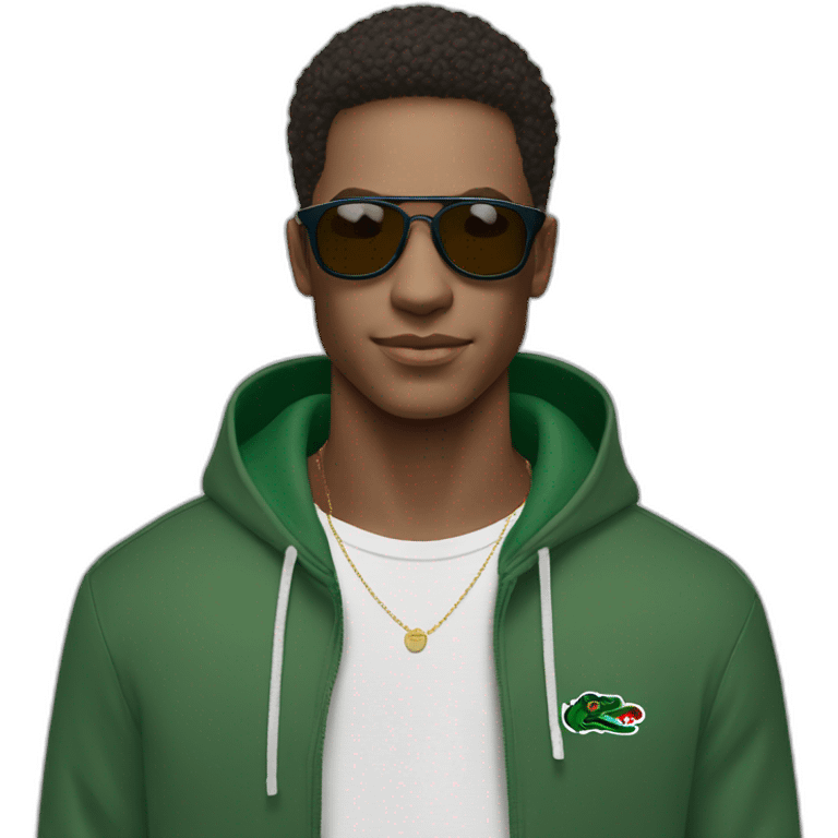 Guy using lacoste hoodie and oakley juliet emoji