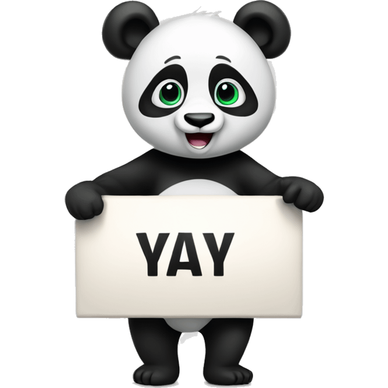 A panda holding a sign that says yay emoji