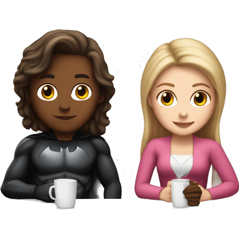 Brown hair white girl on date with Batman at a white table emoji