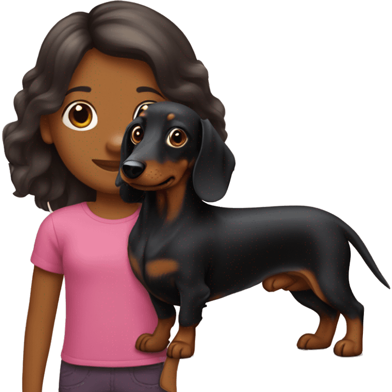 Long-haired black dachshund with girl emoji