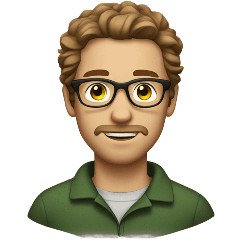 GREEN eyes, white male , brown wavy hair, brown glasses, stubble emoji