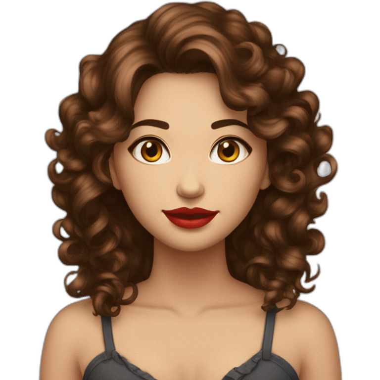 Femme brune cheveux bouclés avec rouge rouge fleuri blanche emoji