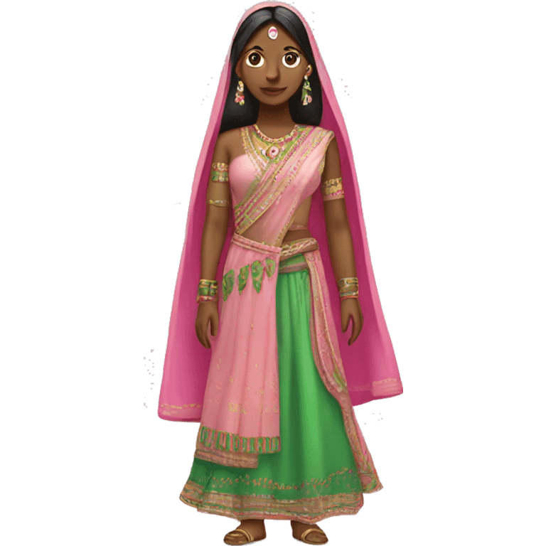 an indian outfit with pink and green light colours  emoji