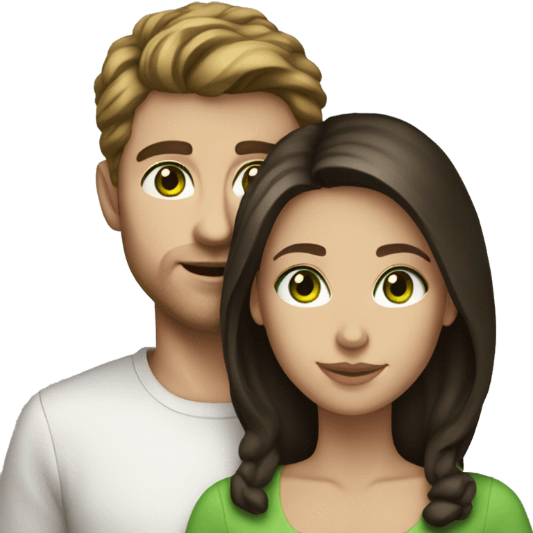 White couple dark brown hair green eyes emoji