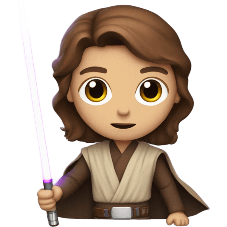 Brown haired Jedi with purple light saber emoji